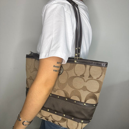 Coach Studded Signature Tote Bag - Brown/Gold