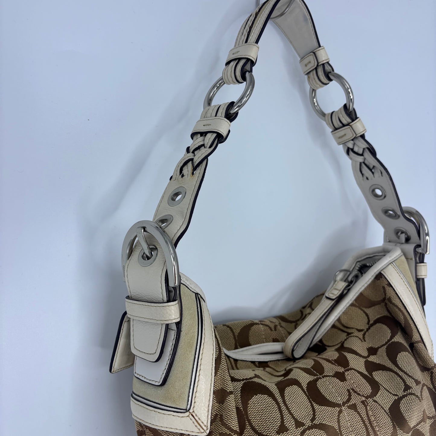 Coach Braided Monogram Hobo - Brown/White