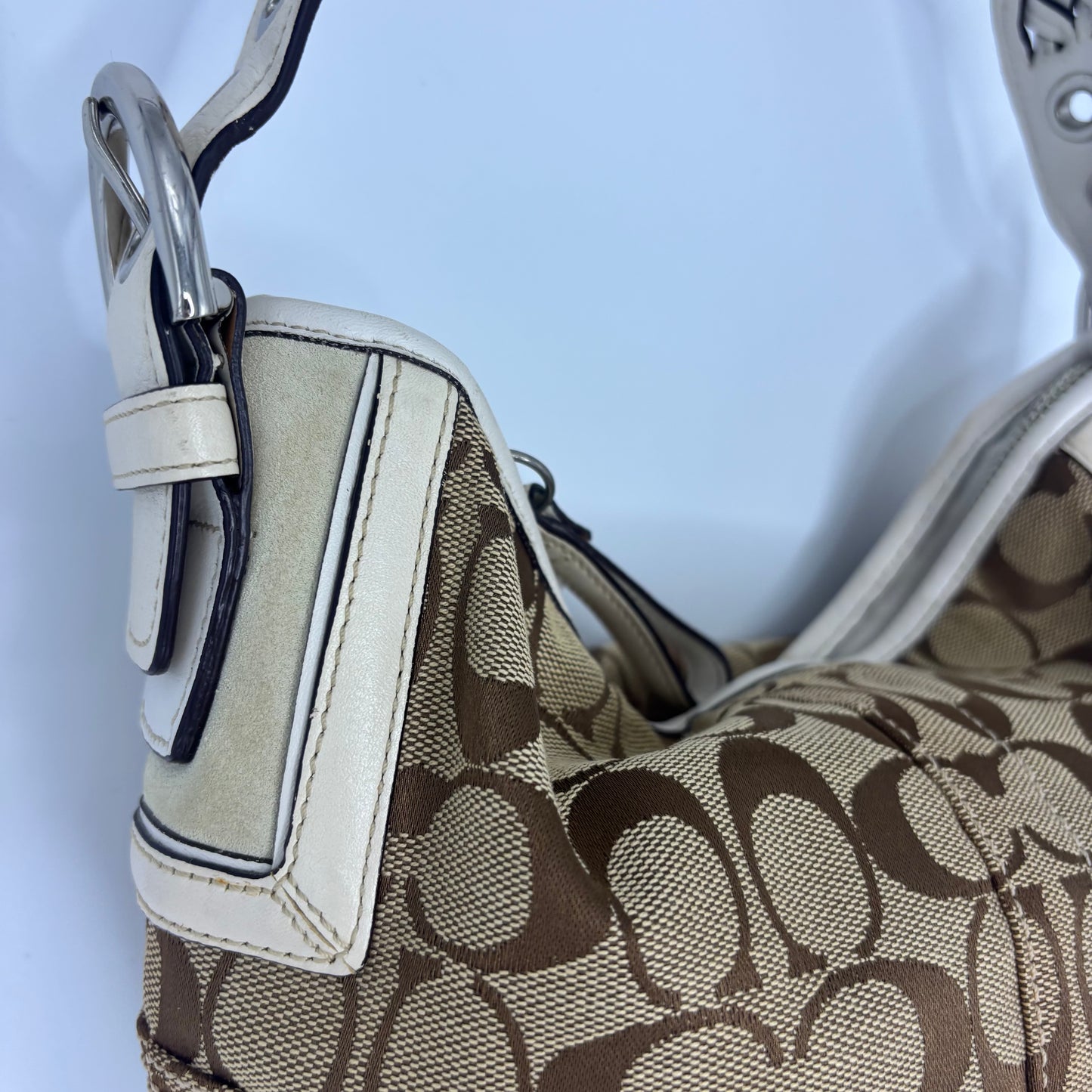 Coach Braided Monogram Hobo - Brown/White