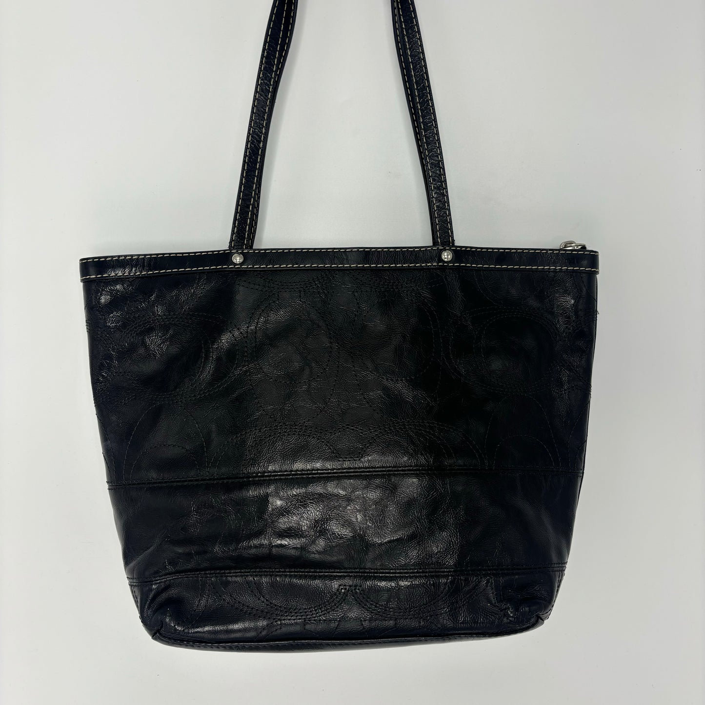 Coach Signature Stitched Tote Bag - Black