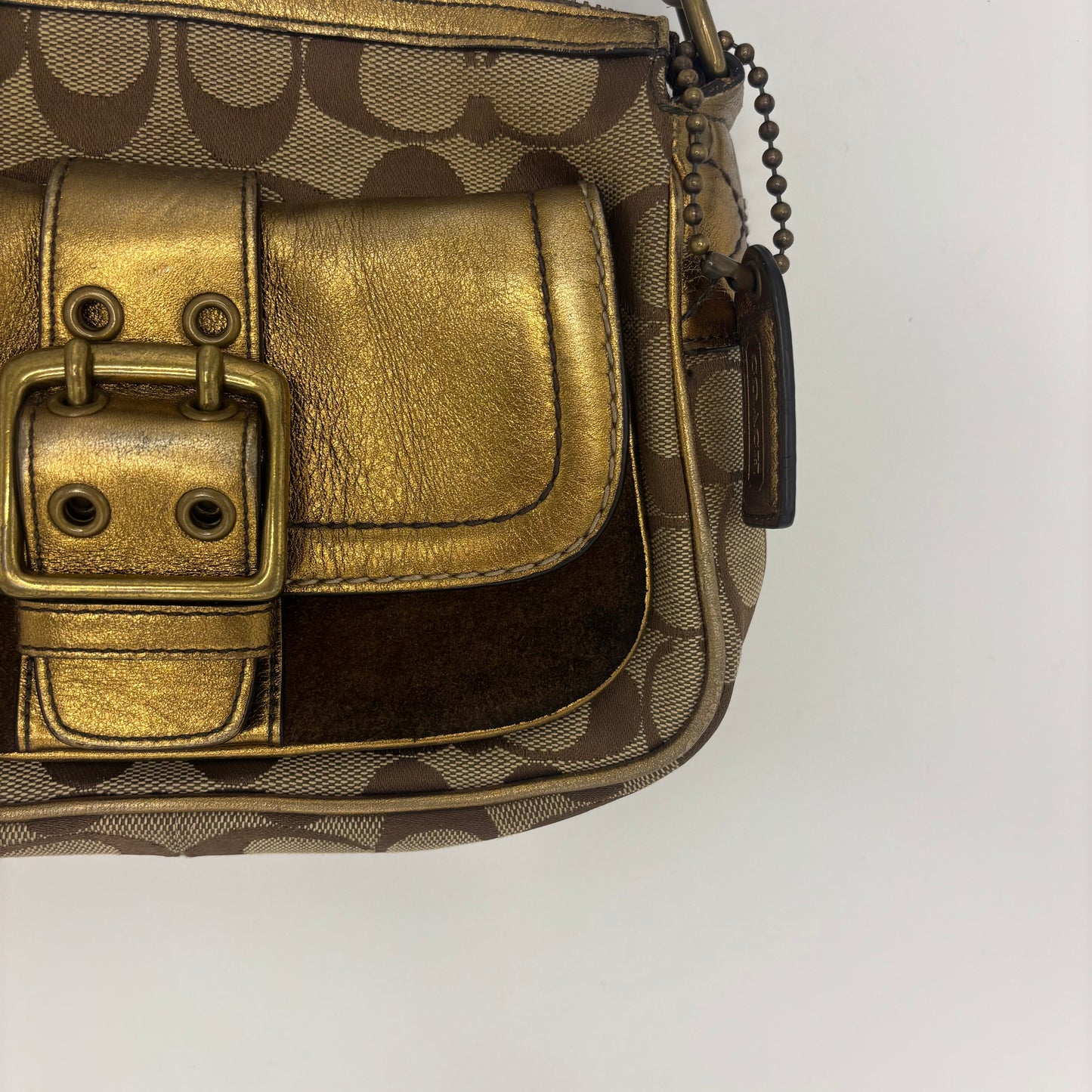 Coach Fall Edition Buckle Shoulder Bag - Gold/Brown