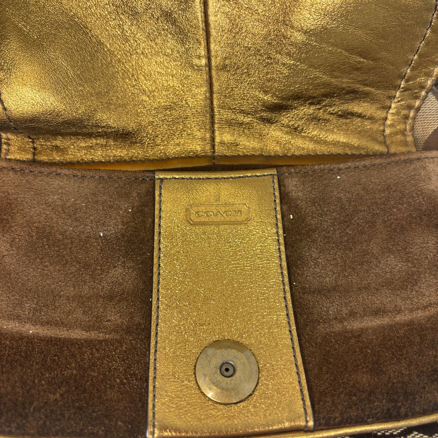 Coach Fall Edition Buckle Shoulder Bag - Gold/Brown