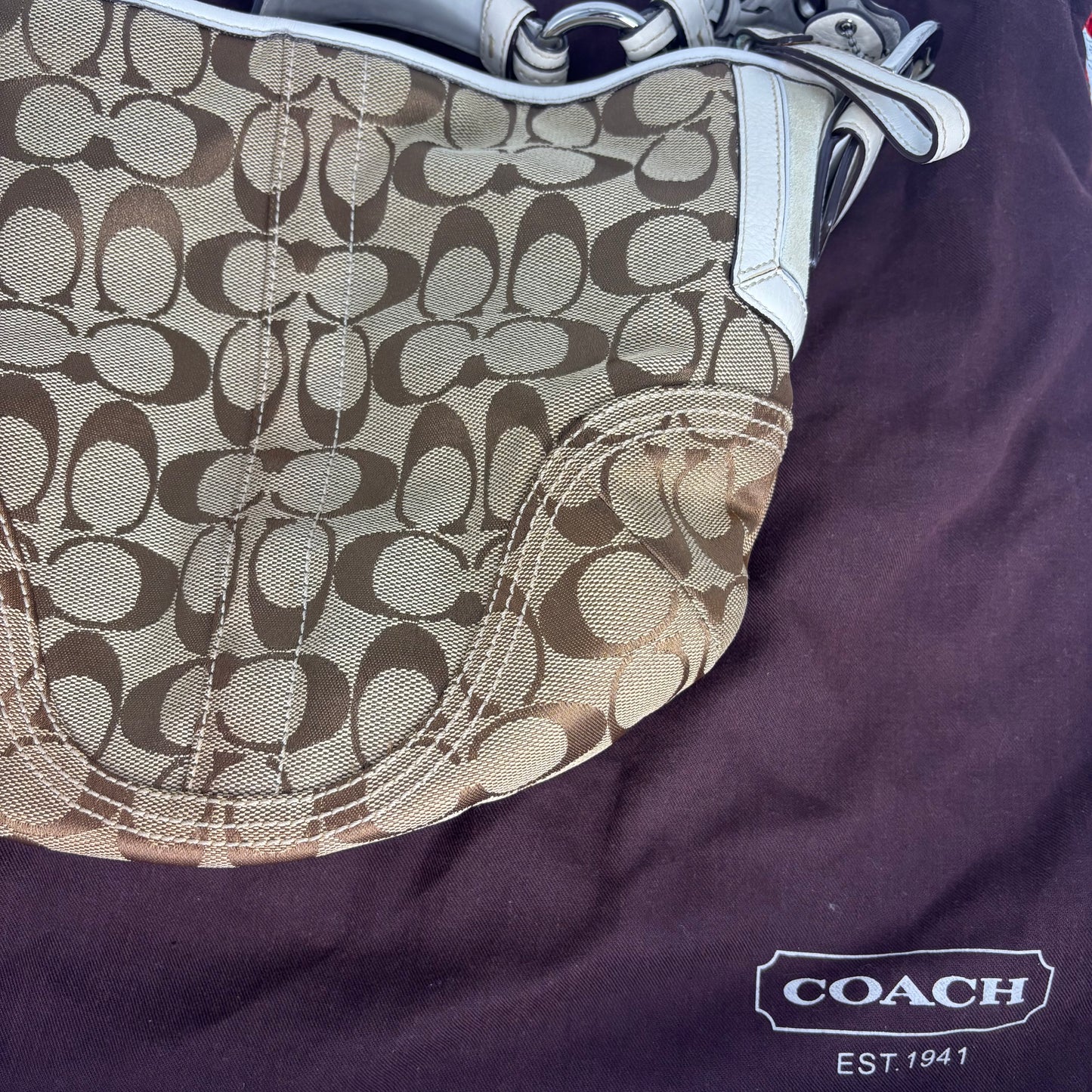 Coach Braided Monogram Hobo - Brown/White