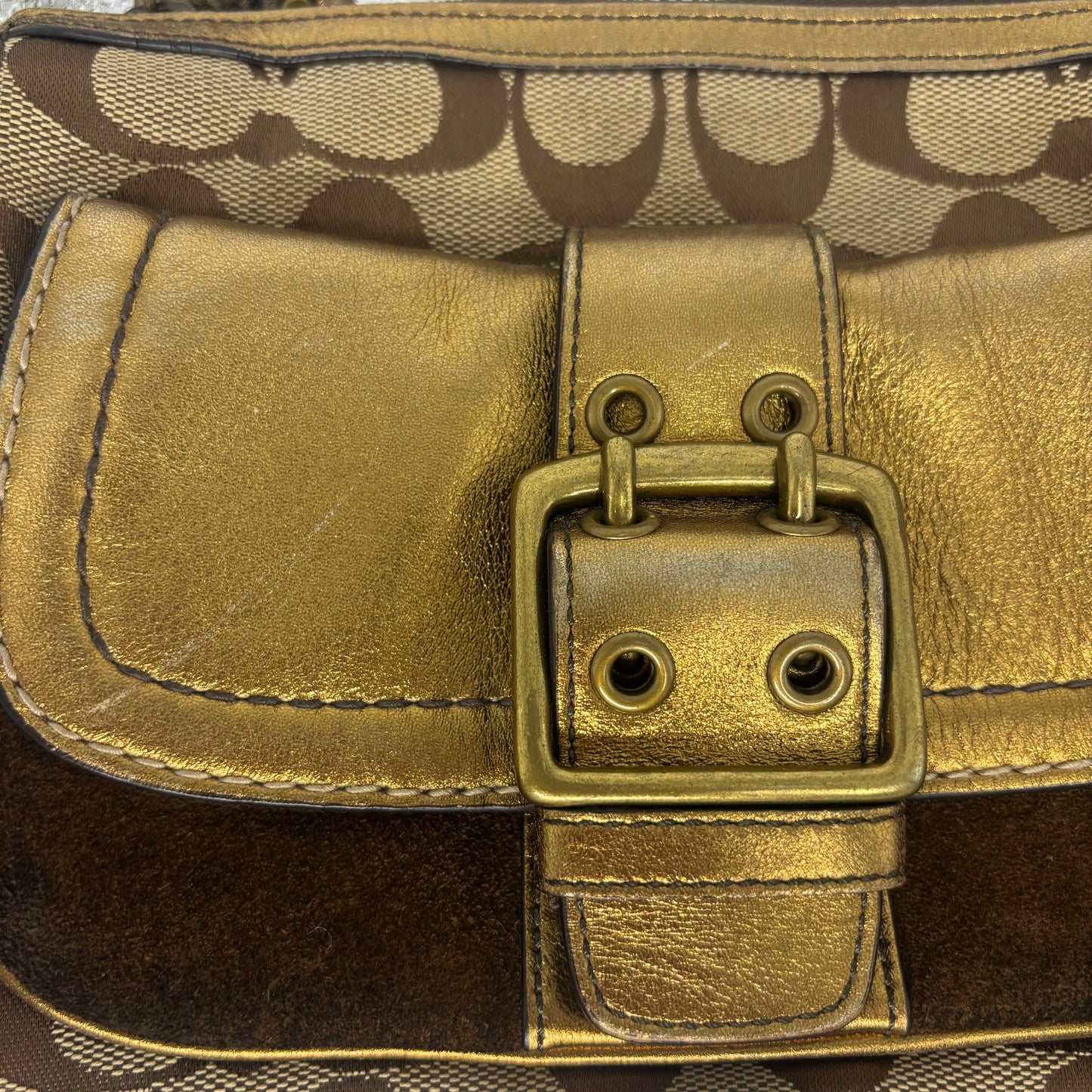 Coach Fall Edition Buckle Shoulder Bag - Gold/Brown