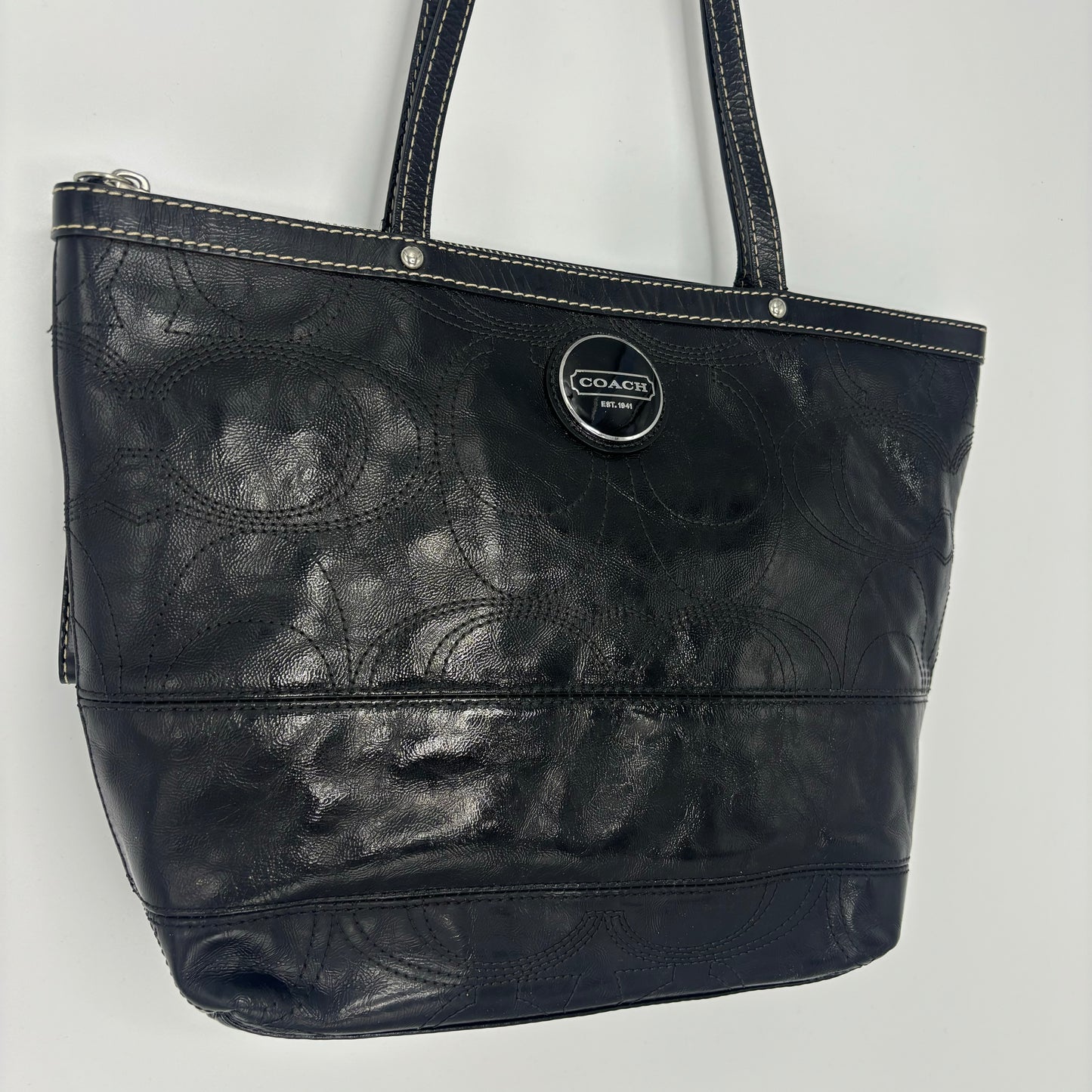 Coach Signature Stitched Tote Bag - Black