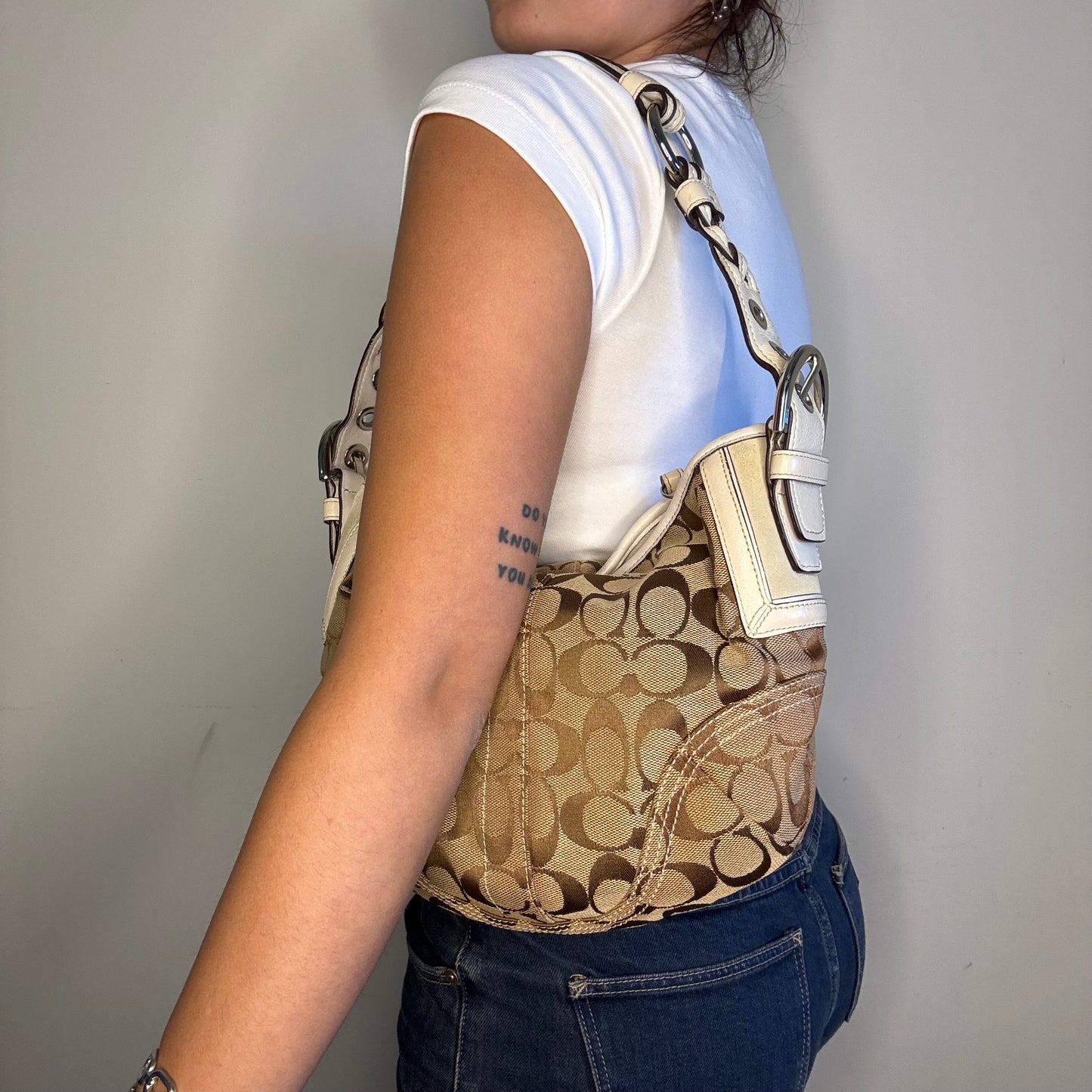 Coach Braided Monogram Hobo - Brown/White