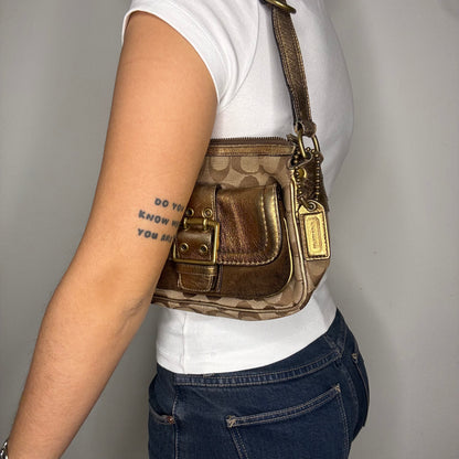 Coach Fall Edition Buckle Shoulder Bag - Gold/Brown