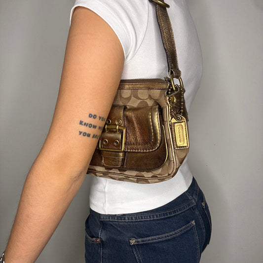 Coach Fall Edition Buckle Shoulder Bag - Gold/Brown