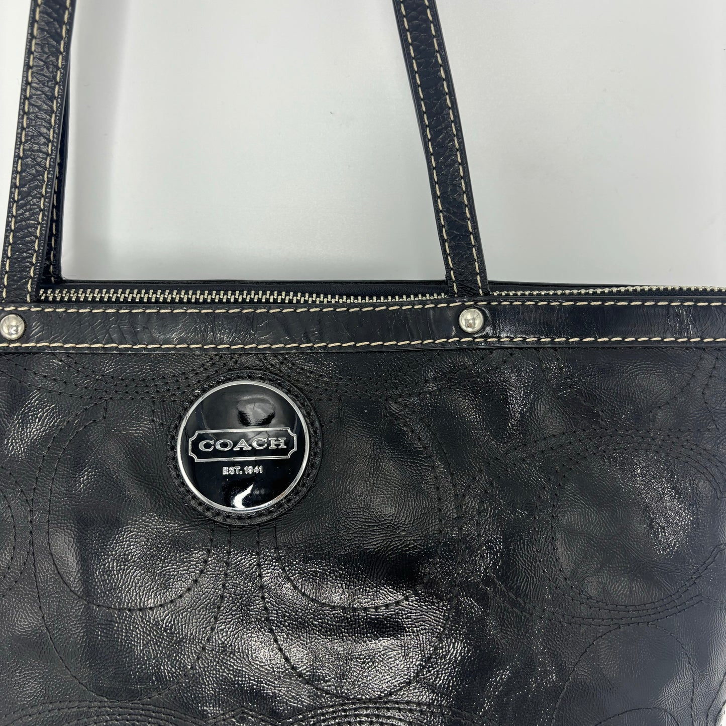 Coach Signature Stitched Tote Bag - Black