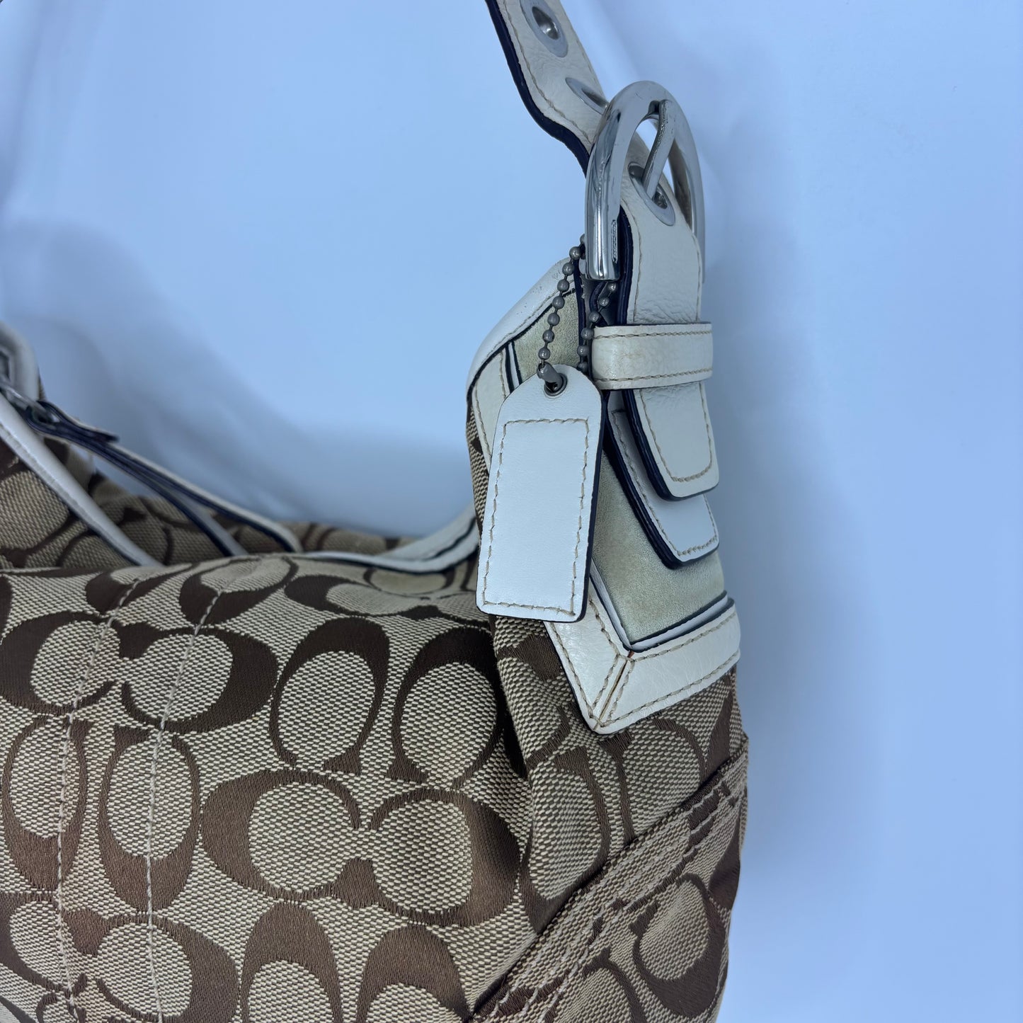 Coach Braided Monogram Hobo - Brown/White