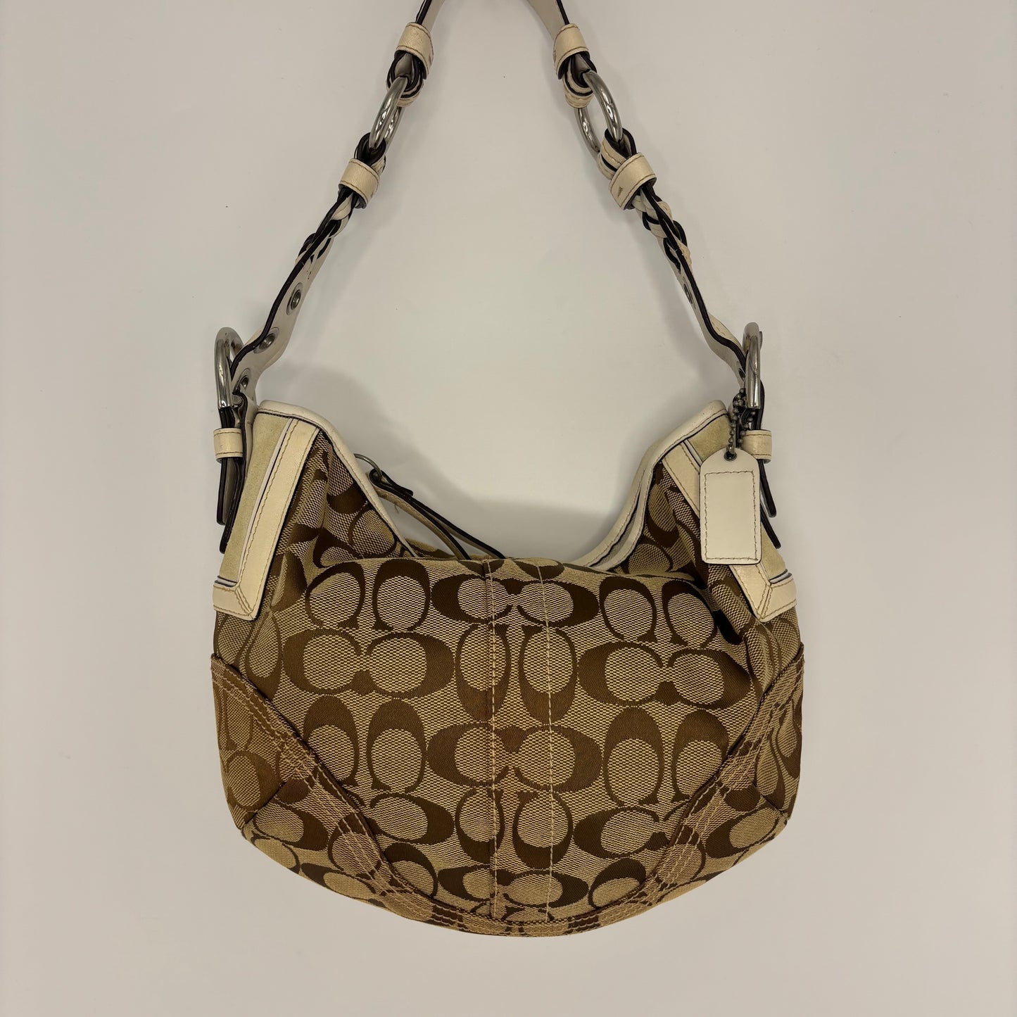 Coach Braided Monogram Hobo - Brown/White