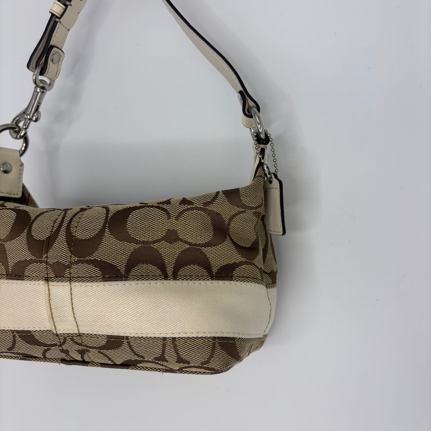 Coach Signature Stripe Pouch - Brown/White