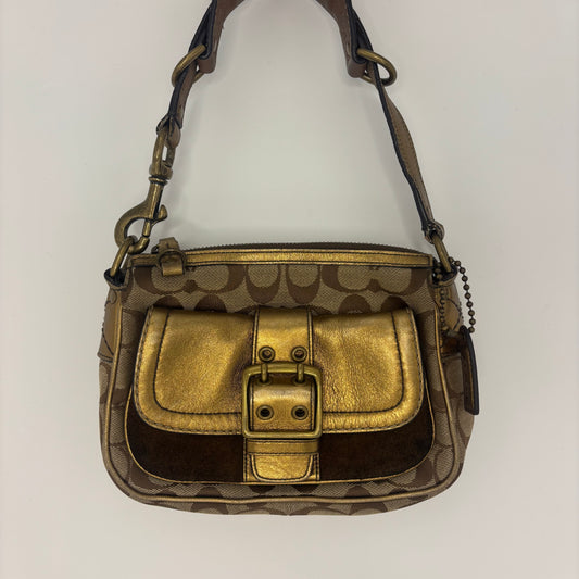 Coach Fall Edition Buckle Shoulder Bag - Gold/Brown