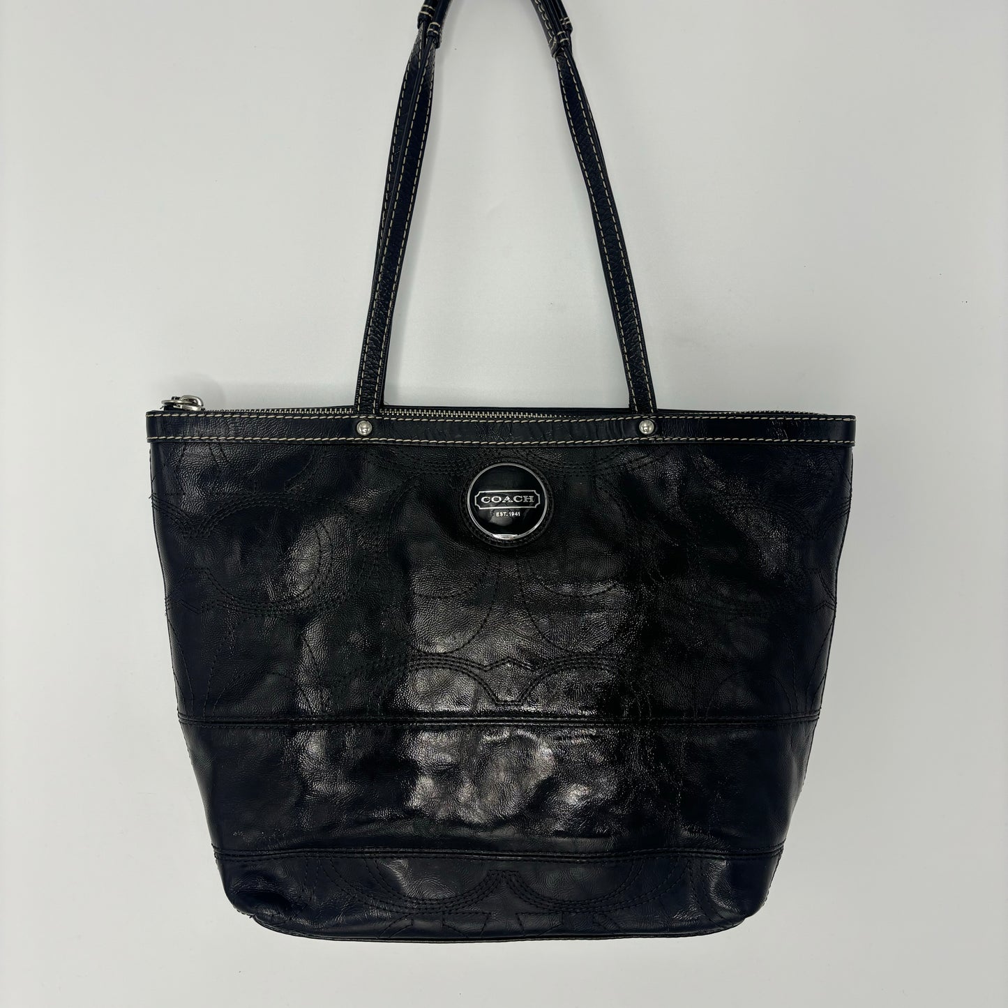 Coach Signature Stitched Tote Bag - Black