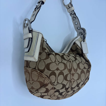Coach Braided Monogram Hobo - Brown/White