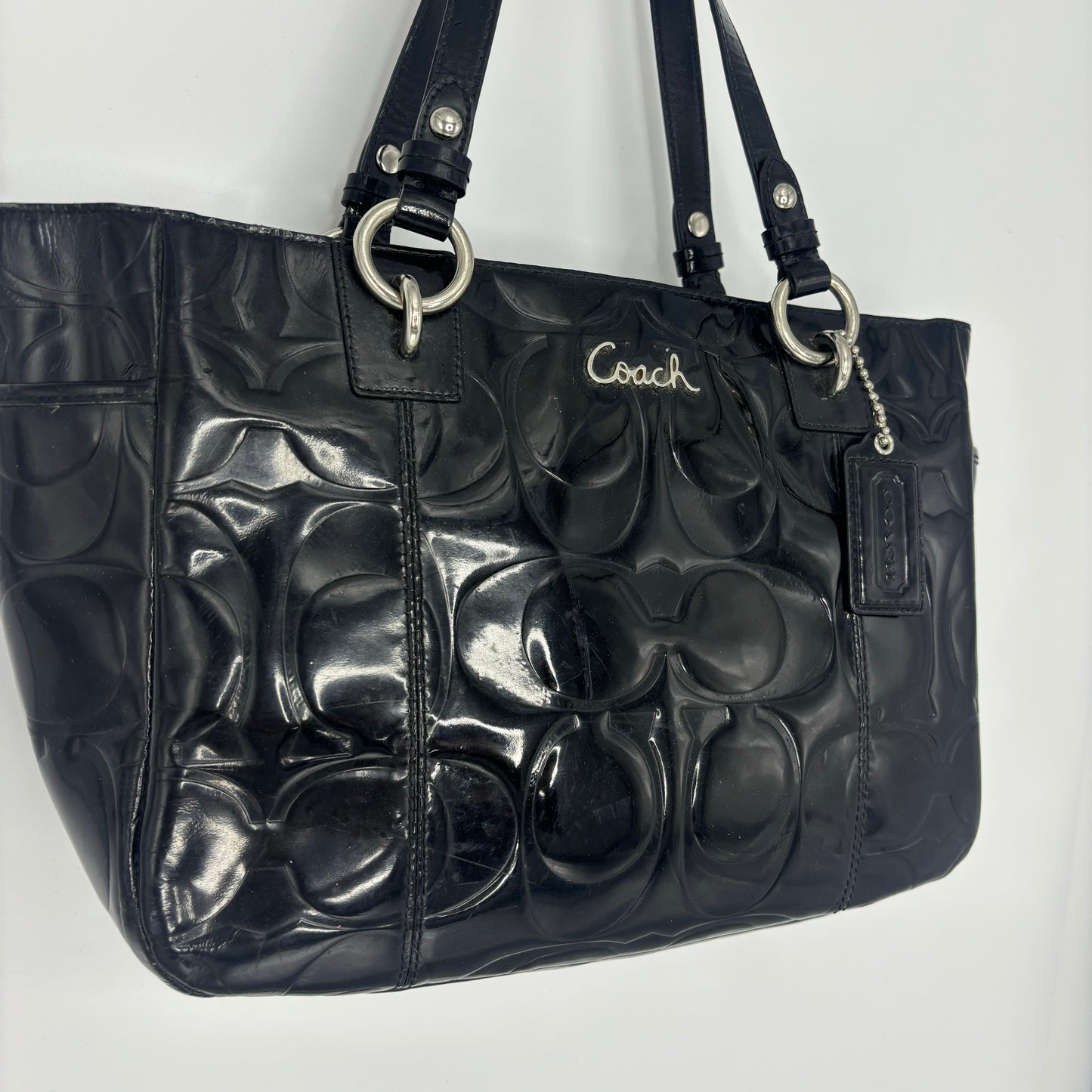 Coach Patent Embossed Tote Bag - Black