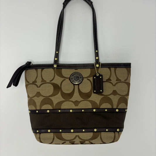 Coach Studded Signature Tote Bag - Brown/Gold