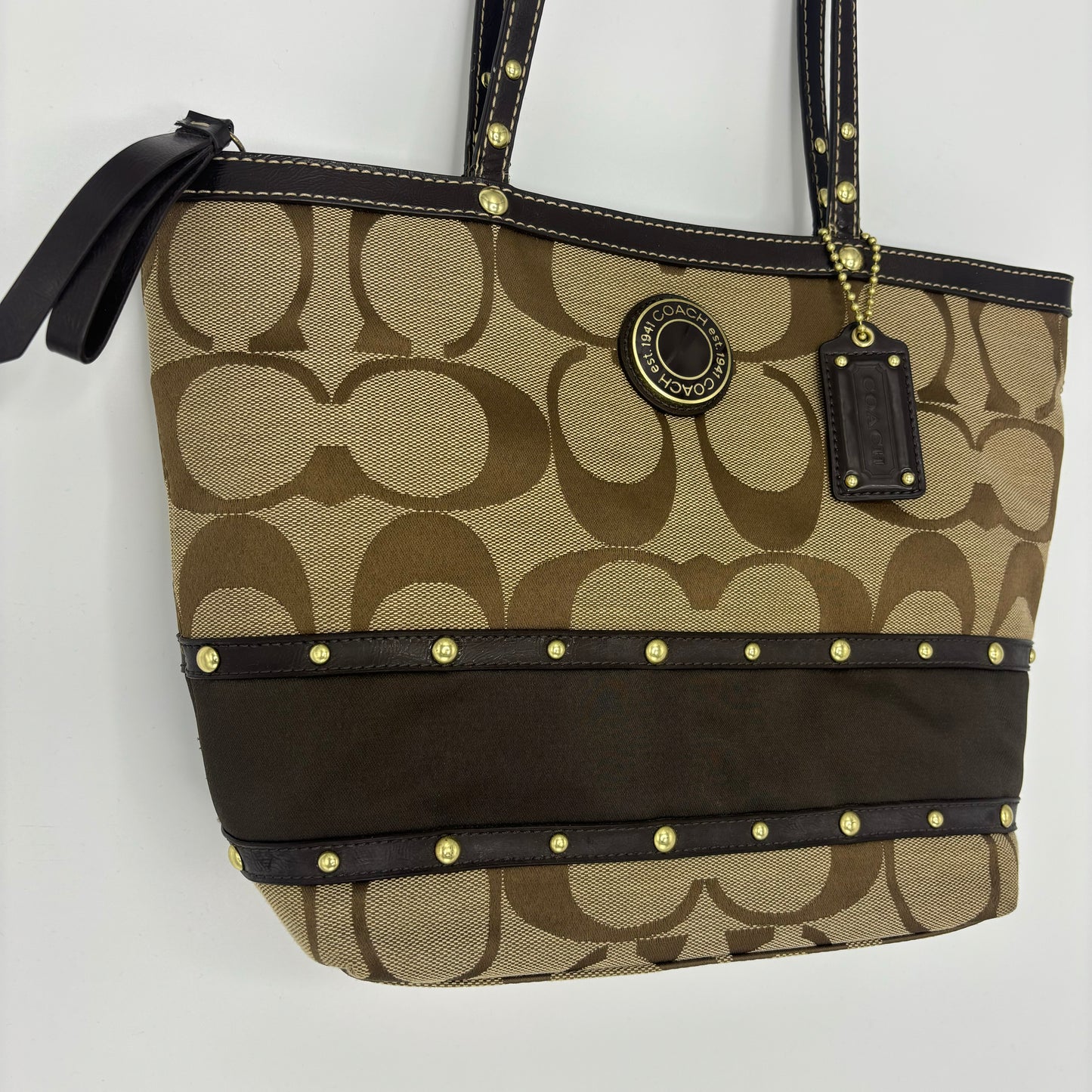 Coach Studded Signature Tote Bag - Brown/Gold