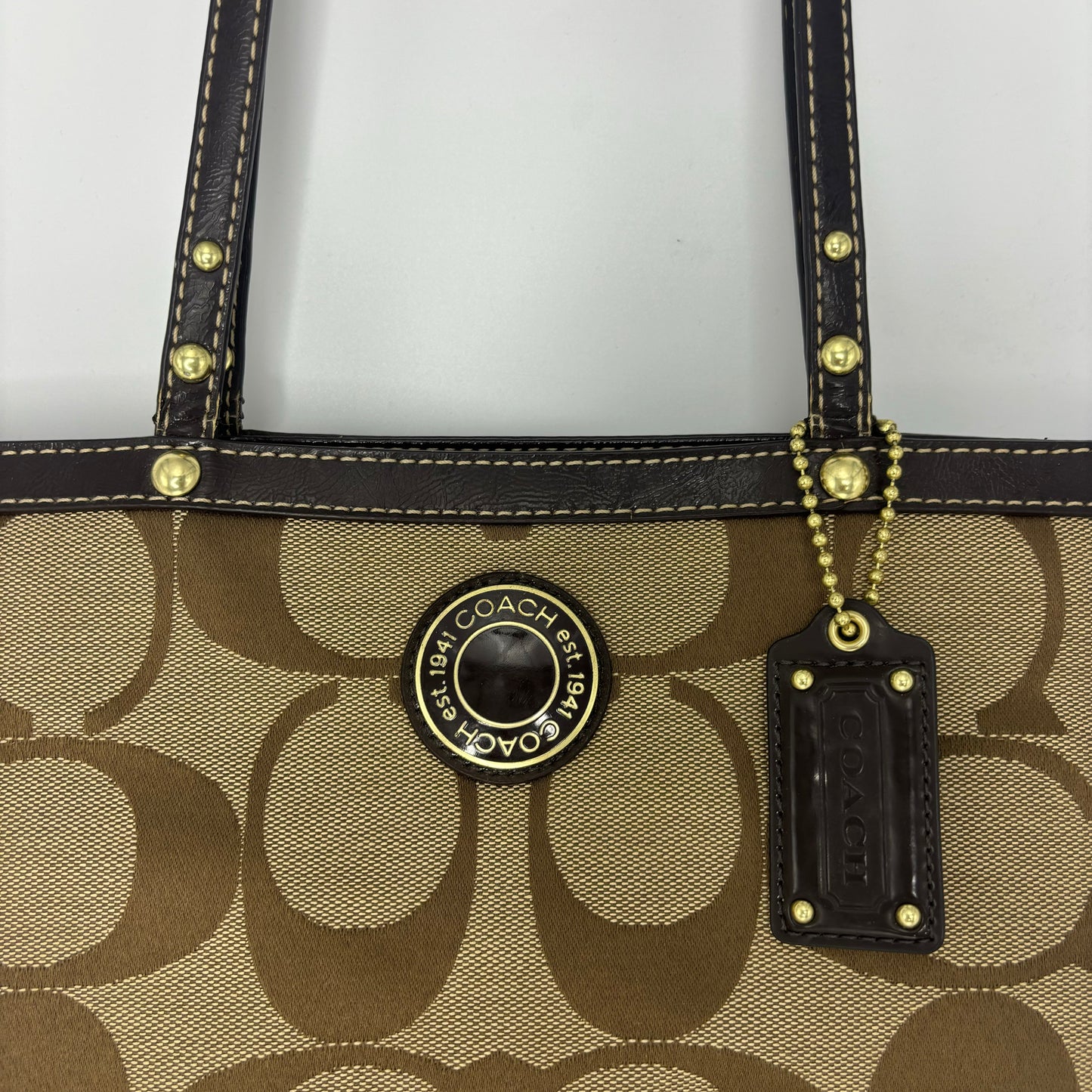 Coach Studded Signature Tote Bag - Brown/Gold