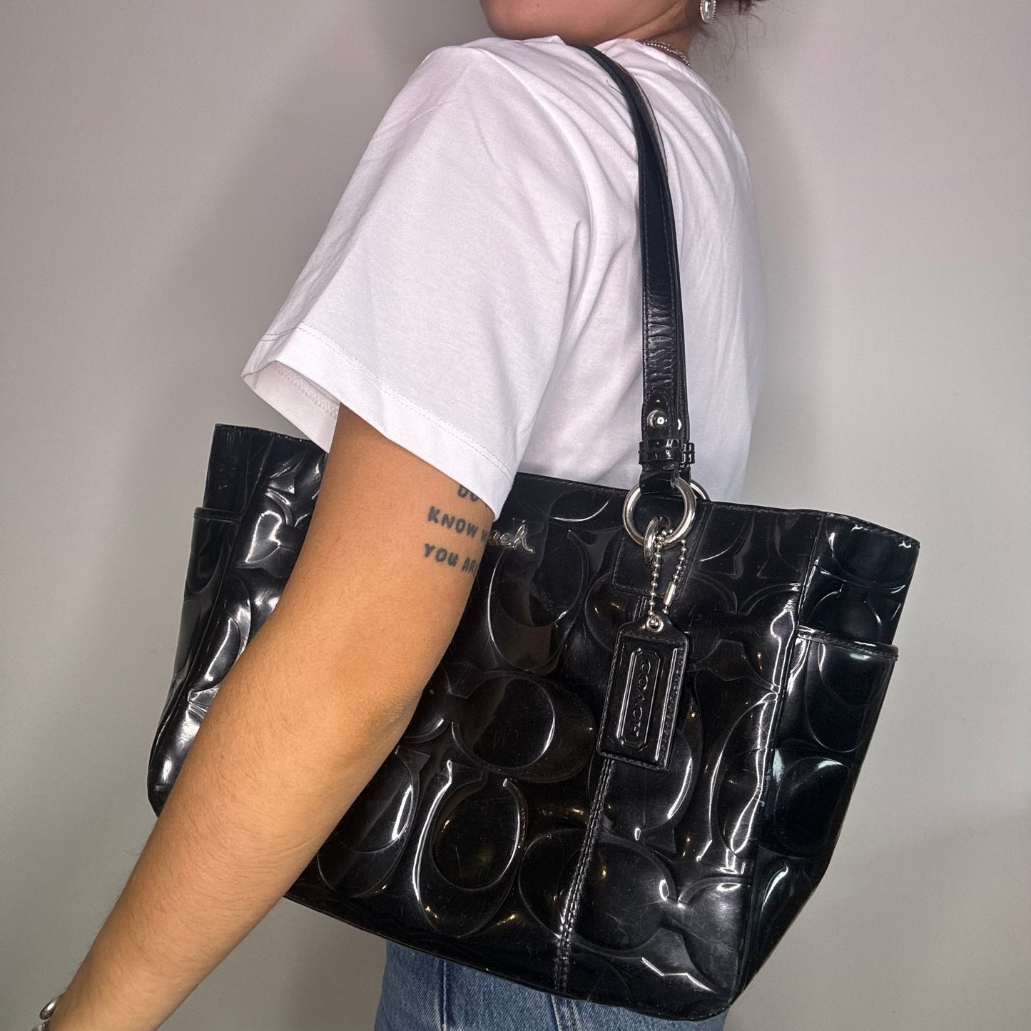 Coach Patent Embossed Tote Bag - Black