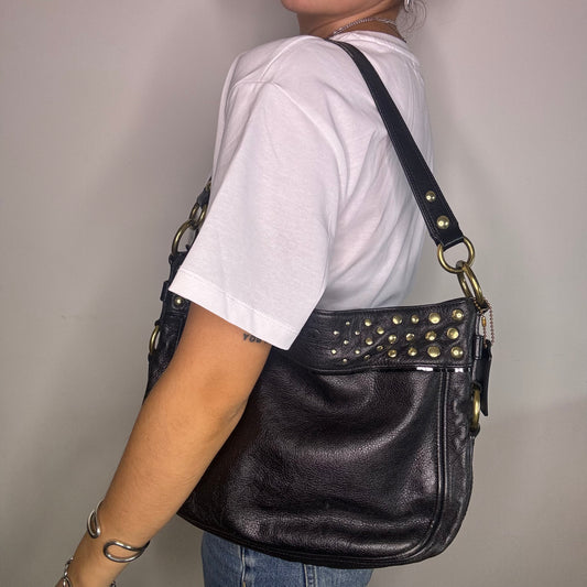 Coach Carly Studded Shoulder Bag - Black/Gold