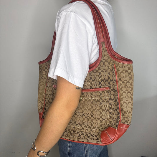 Coach Signature Ergo Tote - Red/Brown